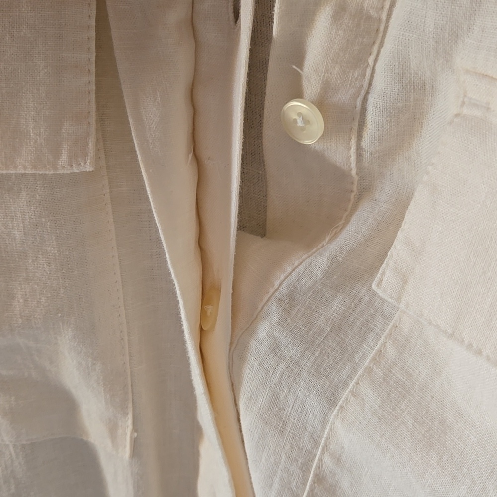 New Loft Utility Button Up Shirt Linen Blend Cinch Sleeve Ties S Layer Cropped - Picture 5 of 8
